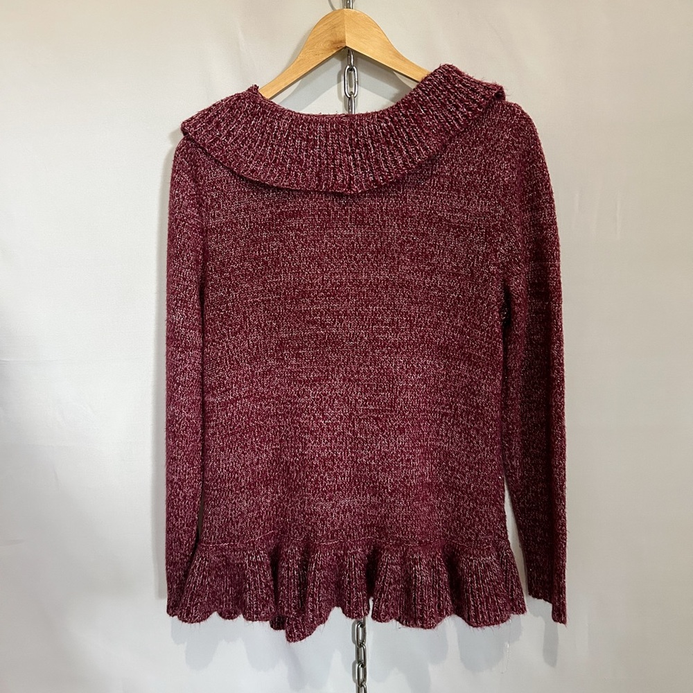 Burgundy Shimmer Ruffle Cardigan - Picture 4 of 4